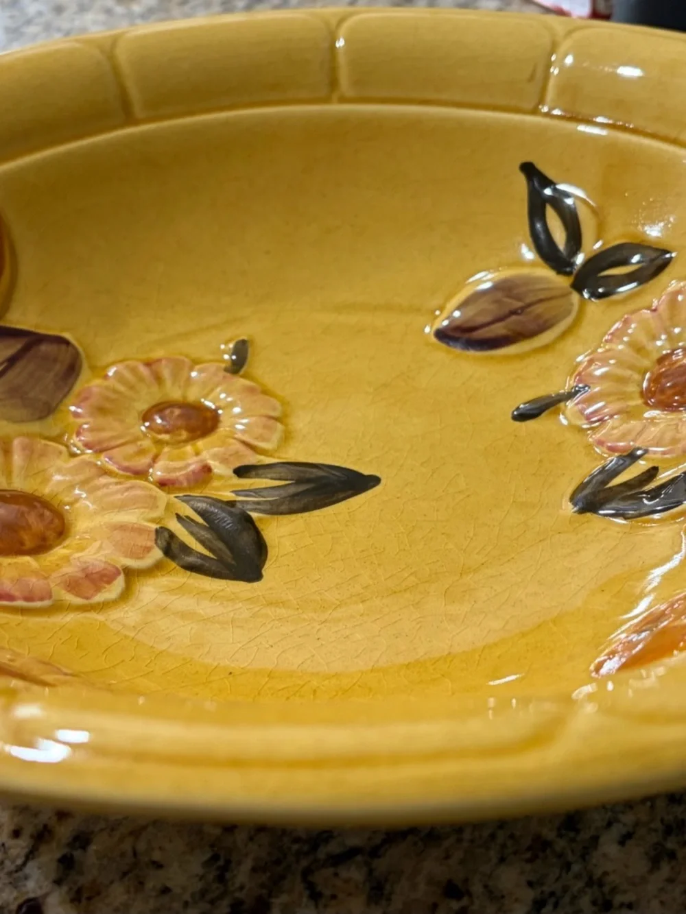 Yellow Floral Ceramic Serving Bowl - Picture 2 of 4